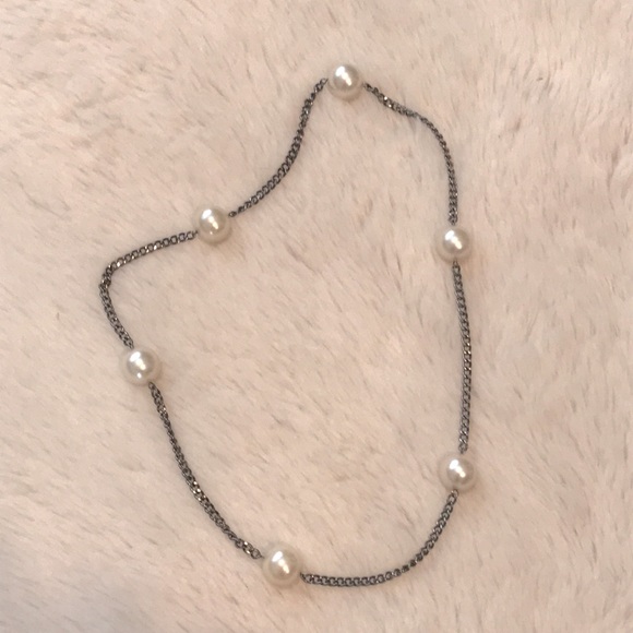 Pearl Bead + Gunmetal Black Strand Necklace - Picture 2 of 2